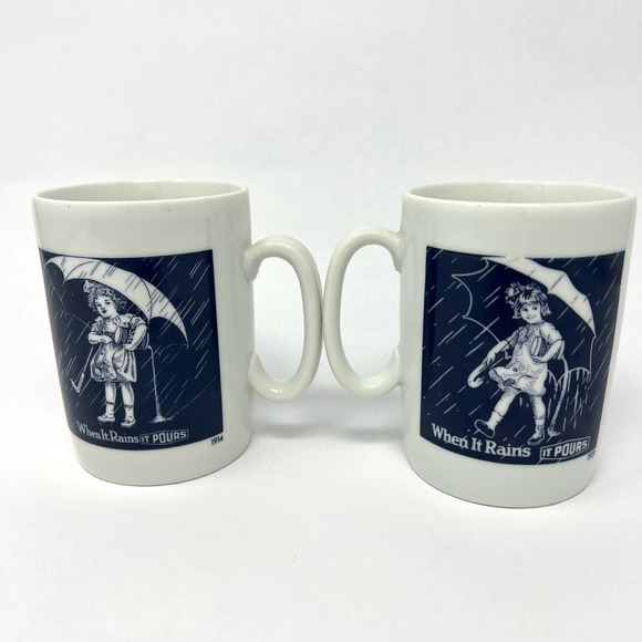 Morton Salt Mugs Vintage JAPAN 1914 1921 "When It Rains It POURS" - Picture 2 of 6